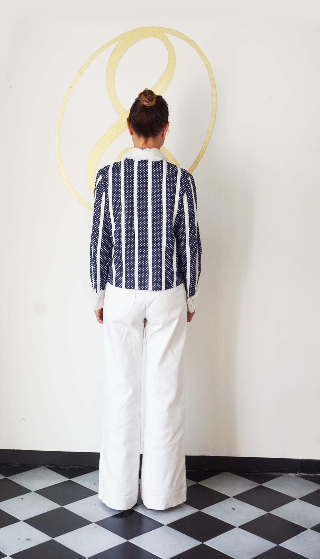 Camicia vintage a pois con pizzo in stile Edoardiano