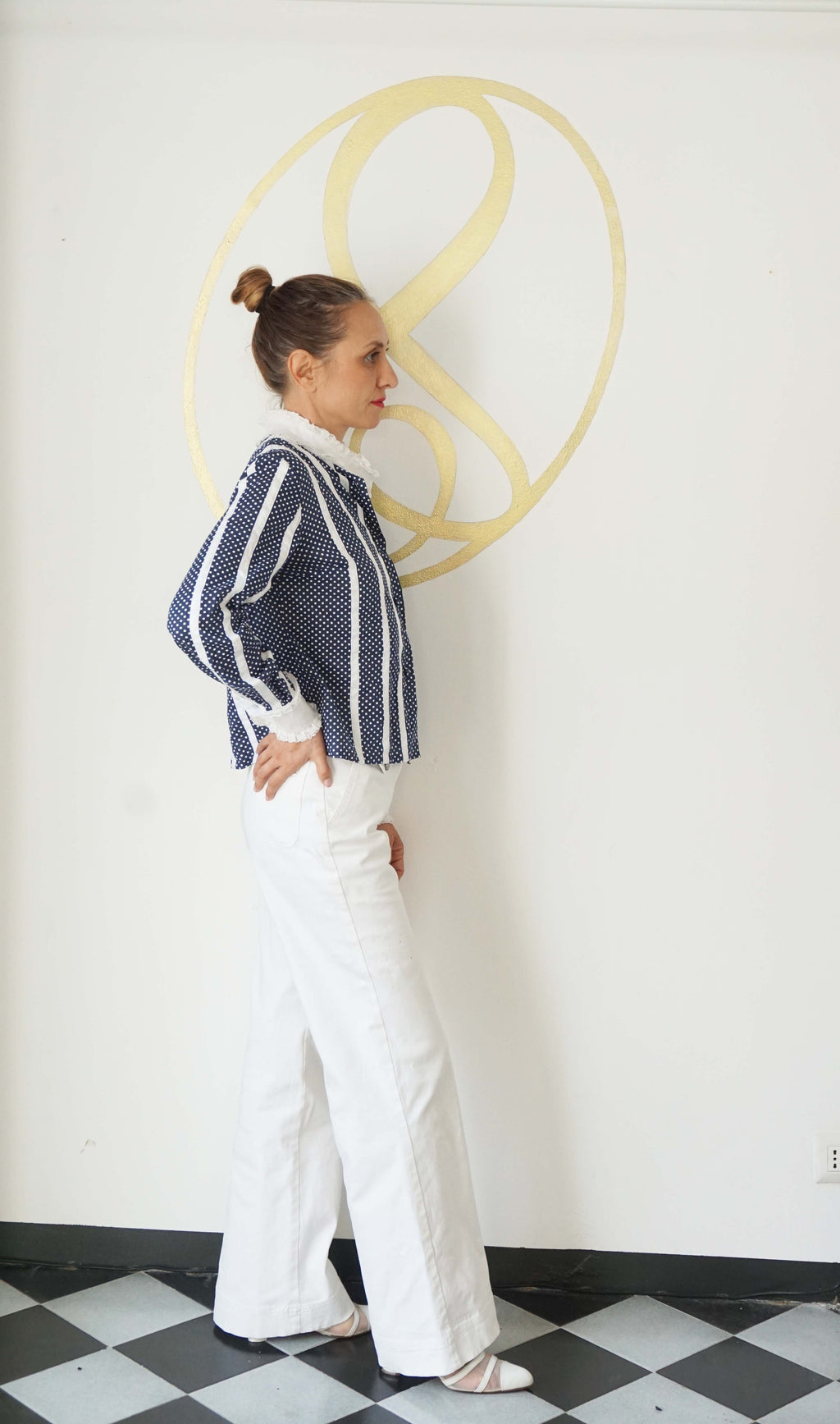 Camicia vintage a pois con pizzo in stile Edoardiano