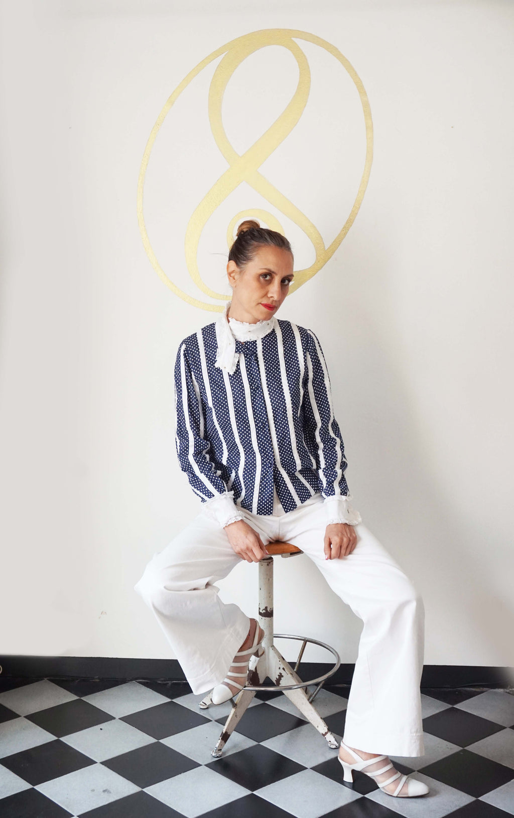 Camicia vintage a pois con pizzo in stile Edoardiano