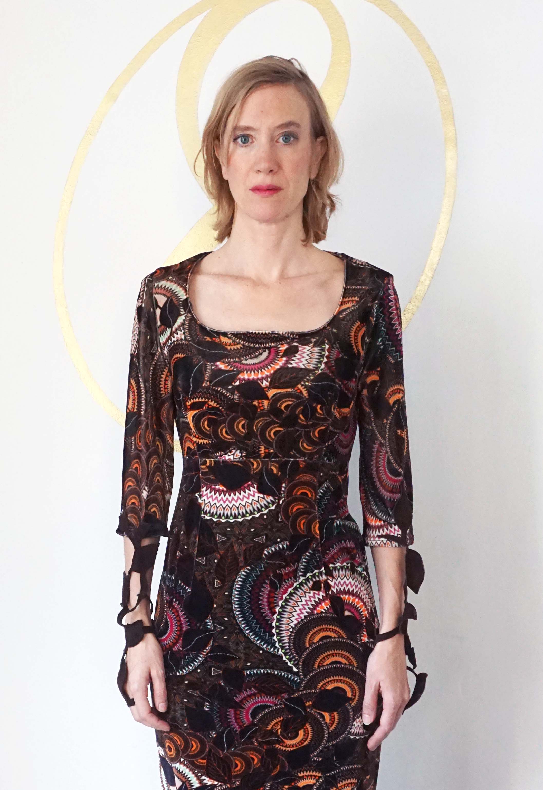 Abito in ciniglia stampata "foglie", design Lo Spazio dell'Arte e Sartoria