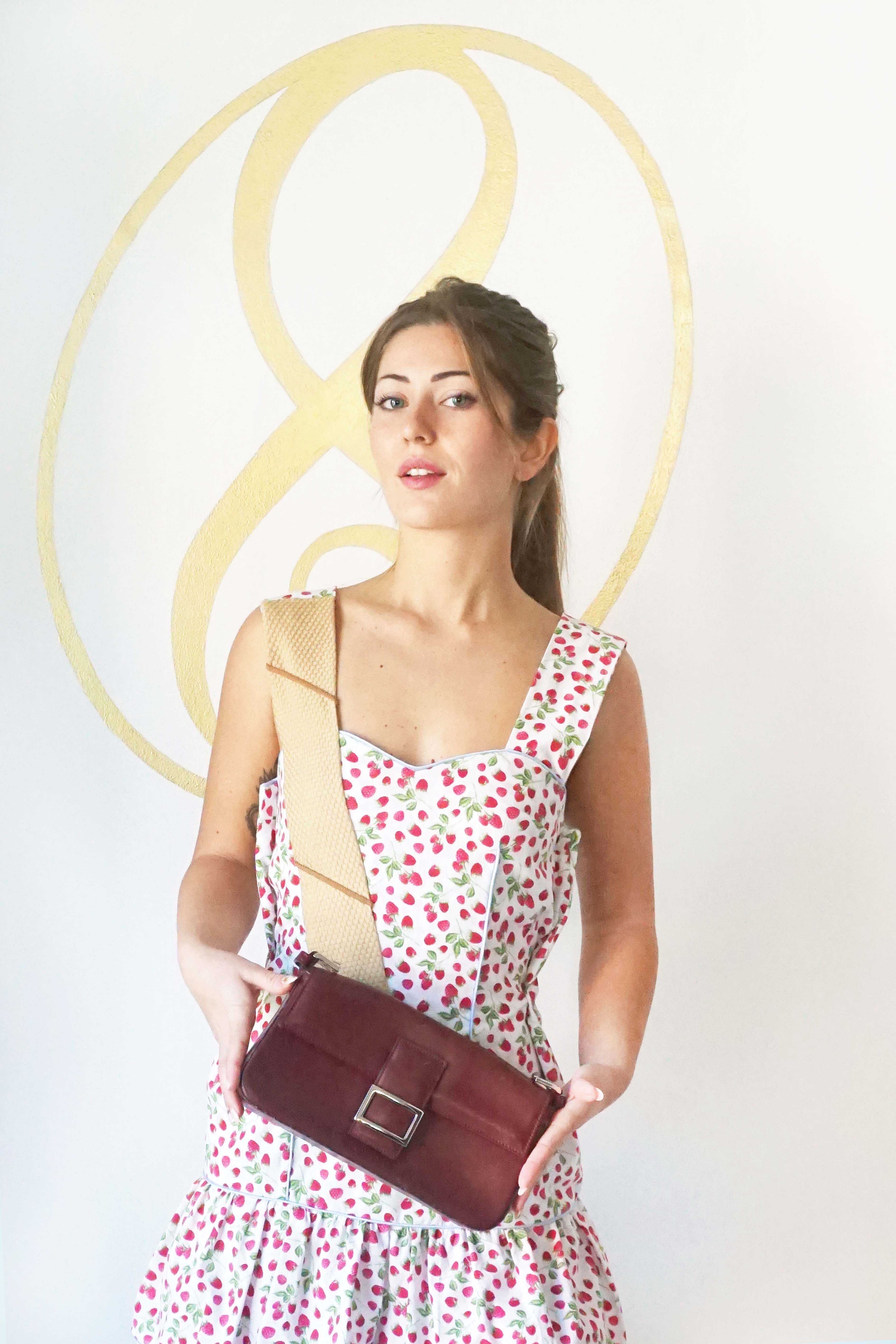 Abito corto con Balze in Puro Cotone Stampa Fragoline e Spallina design