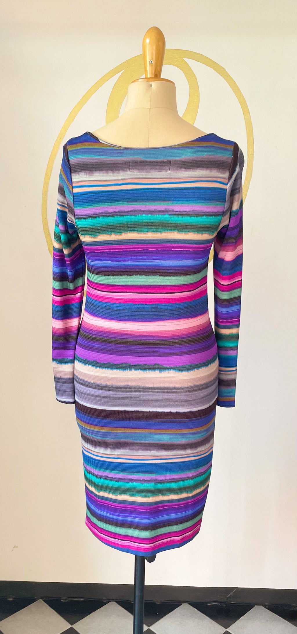 Abito tubino corto a maniche lunghe, righe effetto acquarello Design Lo Spazio dell'Arte e Sartoria