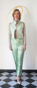 Completo Artigianale Gilet e Pantaloni Verde menta chiaro in Raso e Feltro