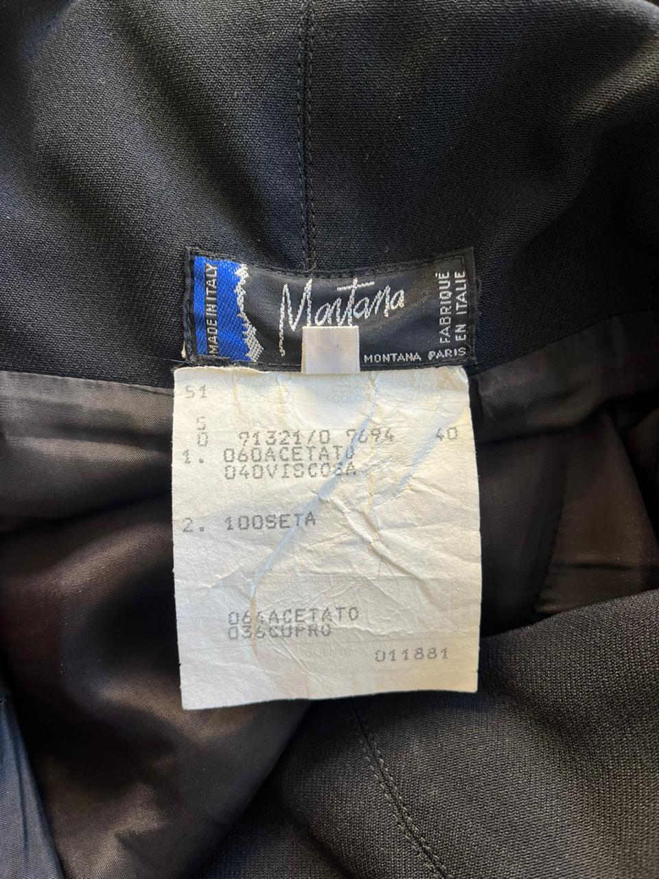 Abito da sera nero con mantella in seta Claude Montana Paris